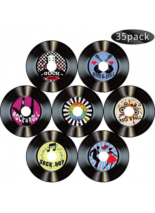 Boao 35 Pieces 7 Inch 1950's Rock and Roll Party Decorations Retro Aesthetic Records Signs for Wall Decor 50's Theme Party Decorations Music Party Supplies (50s Rock Party Decorations)