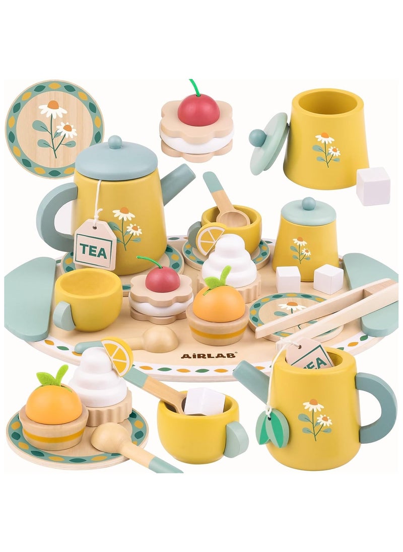 Tea Party Set Wooden Toys for Toddlers Little Girls, Kids Play Kitchen Tea Set Montessori Toys, Pretend Toys Wooden Kichen Sets,Kitchen Accessories for Kids (wooden toys)