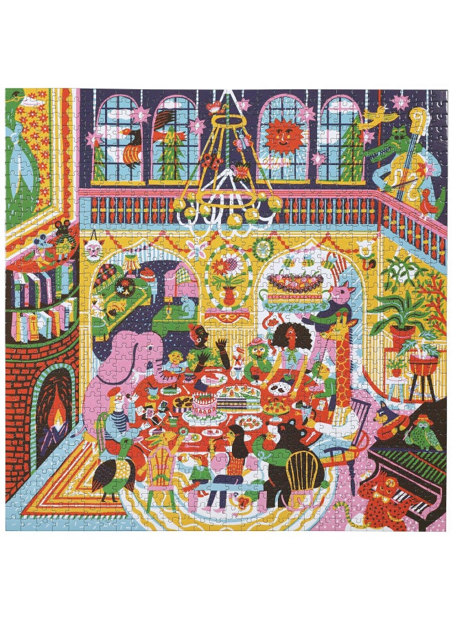 eeBoo: Piece and Love Family Dinner Night 1000 Piece Square Jigsaw Puzzle, Sturdy Puzzle Pieces, A Cooperative Activity with Friends and Family