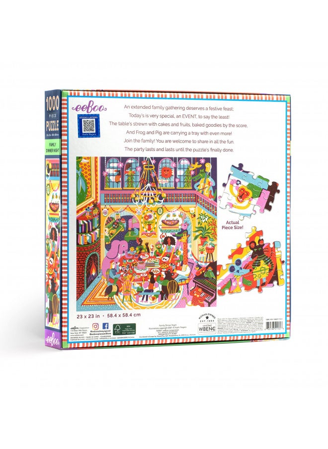 eeBoo: Piece and Love Family Dinner Night 1000 Piece Square Jigsaw Puzzle, Sturdy Puzzle Pieces, A Cooperative Activity with Friends and Family