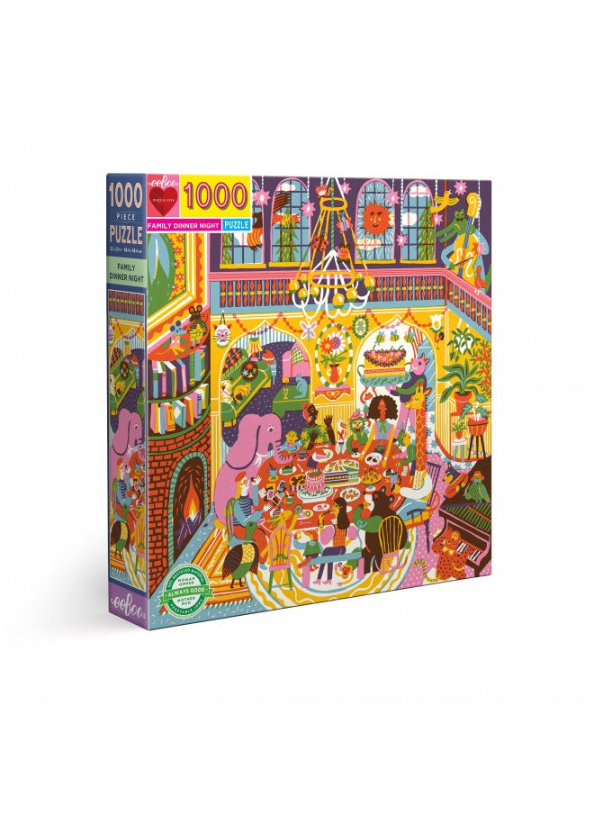 eeBoo: Piece and Love Family Dinner Night 1000 Piece Square Jigsaw Puzzle, Sturdy Puzzle Pieces, A Cooperative Activity with Friends and Family