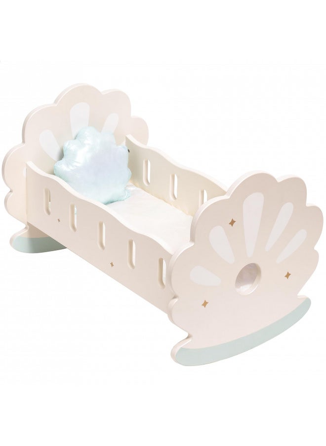 ROBOTIME Baby Doll Crib, Baby Doll Bed, Doll Rocking Cradle Baby Doll Accessories Furniture with Bedding for 18 inch Dolls (Seashell)