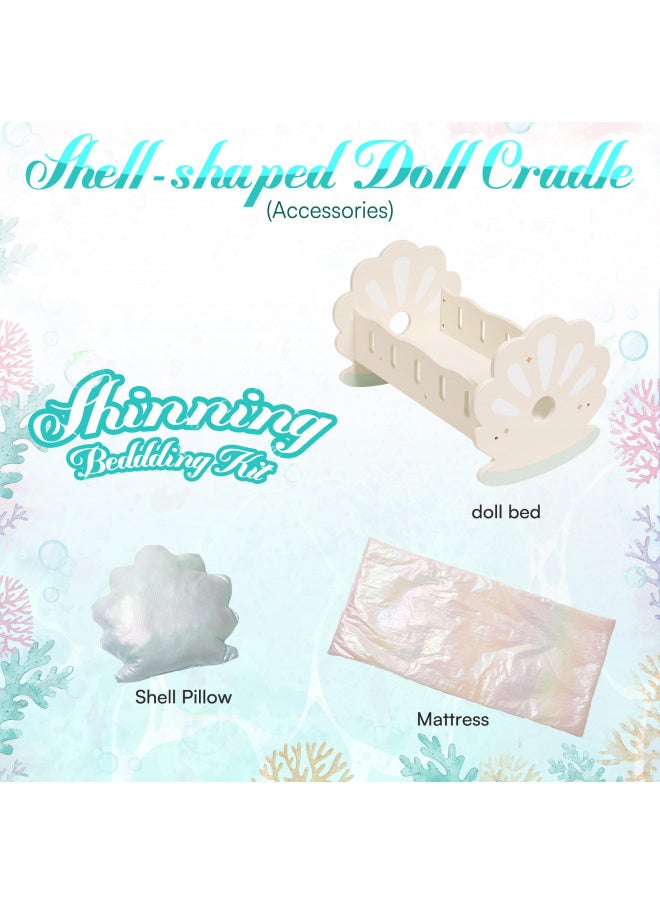 ROBOTIME Baby Doll Crib, Baby Doll Bed, Doll Rocking Cradle Baby Doll Accessories Furniture with Bedding for 18 inch Dolls (Seashell)