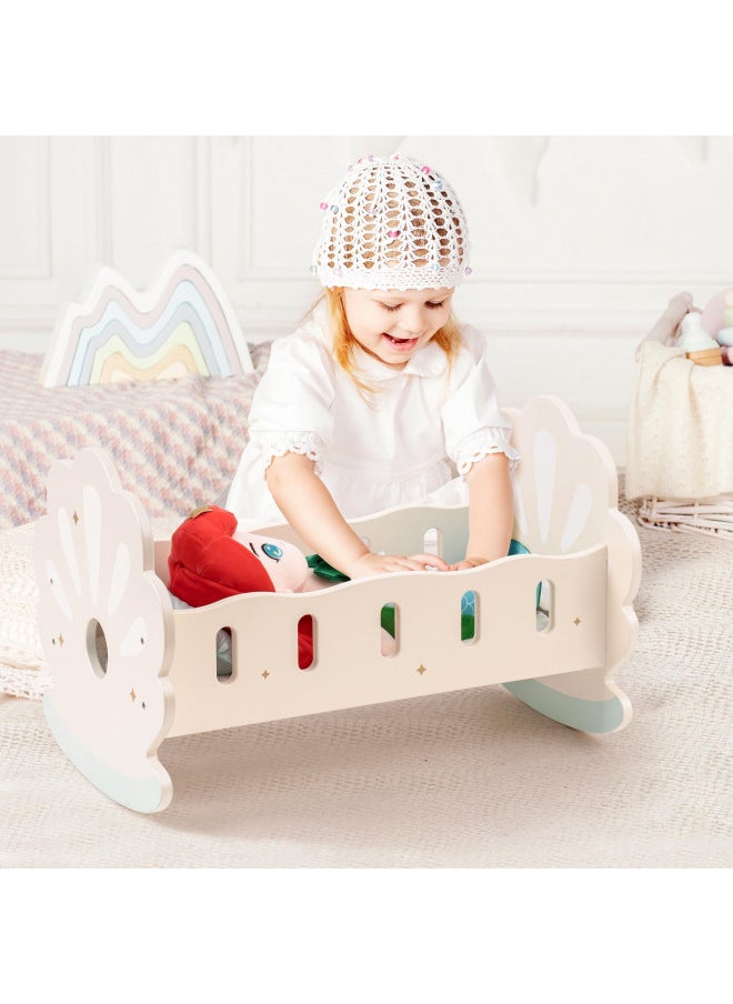 ROBOTIME Baby Doll Crib, Baby Doll Bed, Doll Rocking Cradle Baby Doll Accessories Furniture with Bedding for 18 inch Dolls (Seashell)