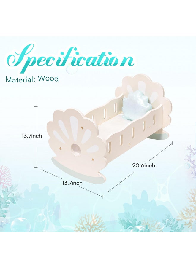 ROBOTIME Baby Doll Crib, Baby Doll Bed, Doll Rocking Cradle Baby Doll Accessories Furniture with Bedding for 18 inch Dolls (Seashell)