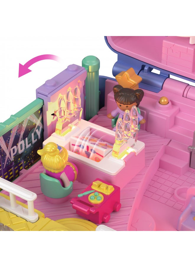 Polly Pocket Keepsake Collection Starlight Dinner Party Compact, Heritage Playset with 3 Dolls and Lights