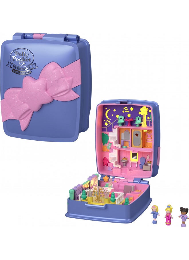 Polly Pocket Keepsake Collection Starlight Dinner Party Compact, Heritage Playset with 3 Dolls and Lights