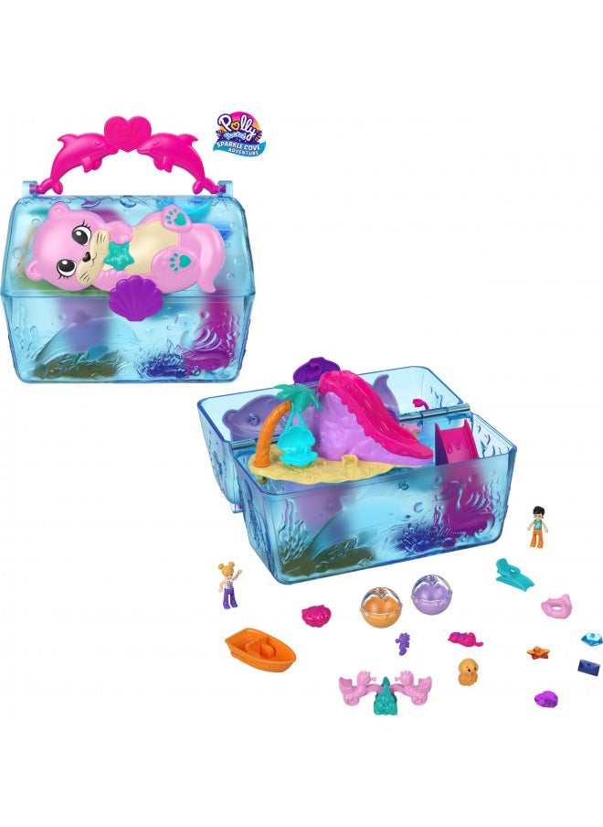 Polly Pocket Playset, Animal Toy with 2 Dolls, Water Reveal Accessories & Water Play, Sparkle Cove Adventure Treasure Chest