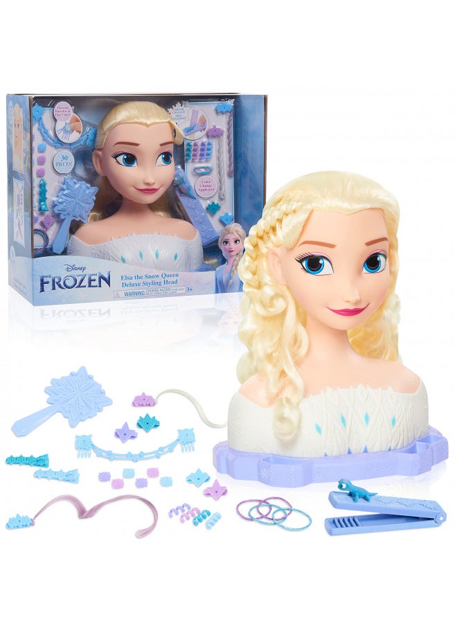 Disney Frozen Deluxe Elsa Styling Head, Blonde Hair, 30 Piece Pretend Play Set, Wear and Share Accessories, by Just Play