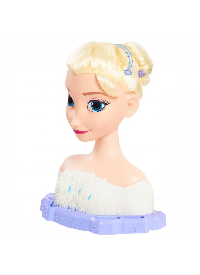 Disney Frozen Deluxe Elsa Styling Head, Blonde Hair, 30 Piece Pretend Play Set, Wear and Share Accessories, by Just Play