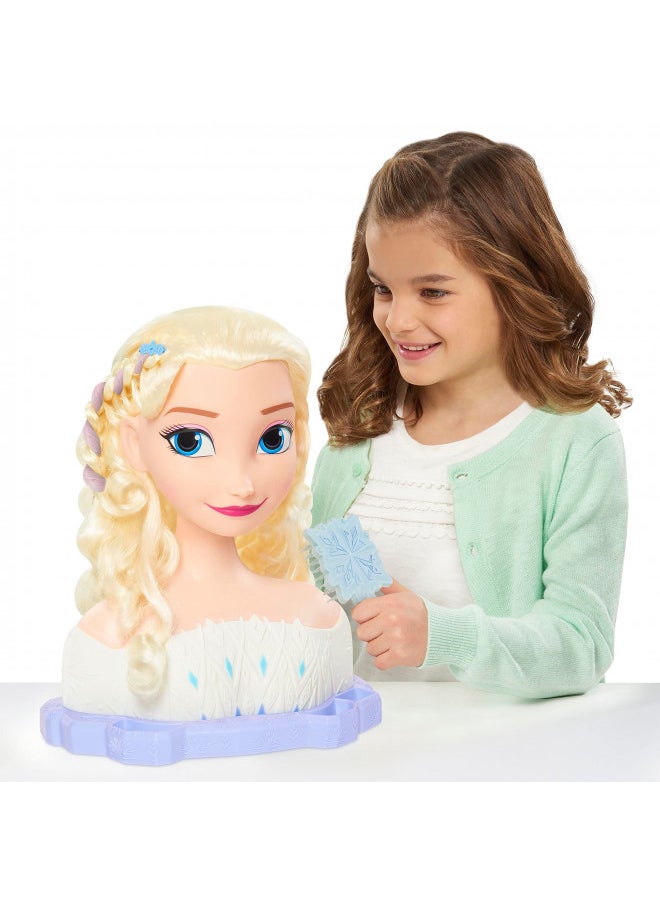 Disney Frozen Deluxe Elsa Styling Head, Blonde Hair, 30 Piece Pretend Play Set, Wear and Share Accessories, by Just Play