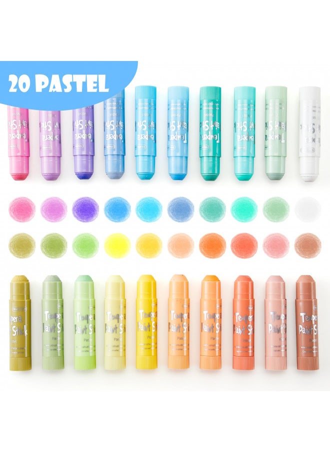 Shuttle Art Tempera Paint Sticks, 20 Pastel Colors, Solid Tempera Paint for Kids, Super Quick Drying, Works Great on Paper Wood Glass Ceramic Canvas