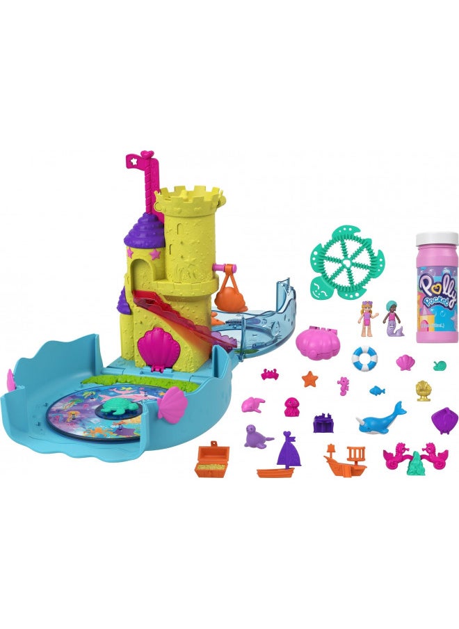 Polly Pocket Bubble Aquarium with Underwater Theme, 2 Bubble-Making Features, Pool, Micro Polly & Mermaid Doll, Bubble Solution & 18 Accessories, Pop & Swap Feature, for Ages 4 Years Old & Up