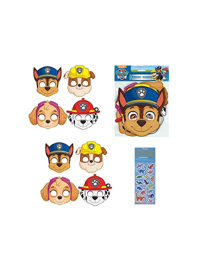 Unique Paw Patrol Birthday Party Supplies Decoration Bundle Includes 16 Kid's Party Paper Masks and 1 Dinosaur Sticker Sheet