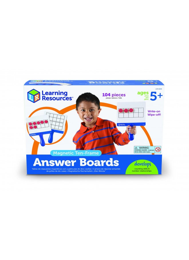 Learning Resources Magnetic Ten-Frame Answer Boards - Set of 4 with 100 Colorful counters/Discs, Ages 5+ | Grades K+ Giant Magnetic Ten Frame Boards Set, Math Manipulatives