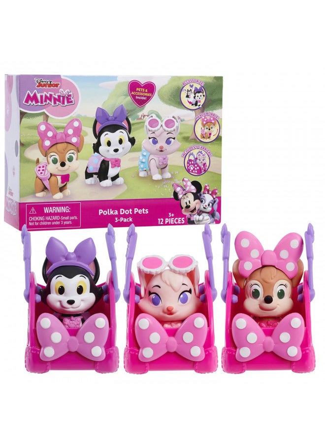 Disney Junior Minnie Mouse Polka Dot Pets 3-Pack Figures, Officially Licensed Kids Toys for Ages 3 Up, Amazon Exclusive