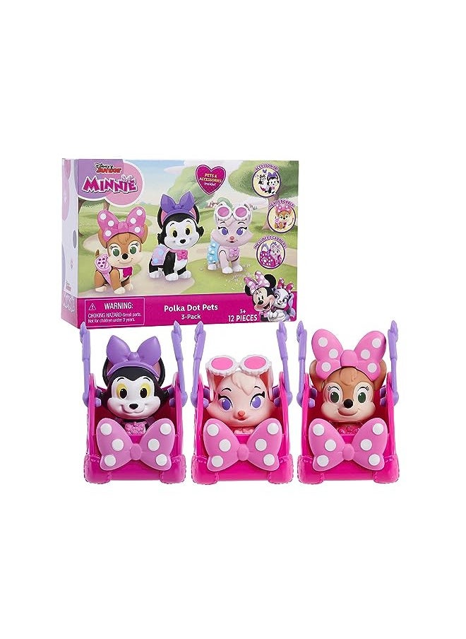 Disney Junior Minnie Mouse Polka Dot Pets 3-Pack Figures, Officially Licensed Kids Toys for Ages 3 Up, Amazon Exclusive