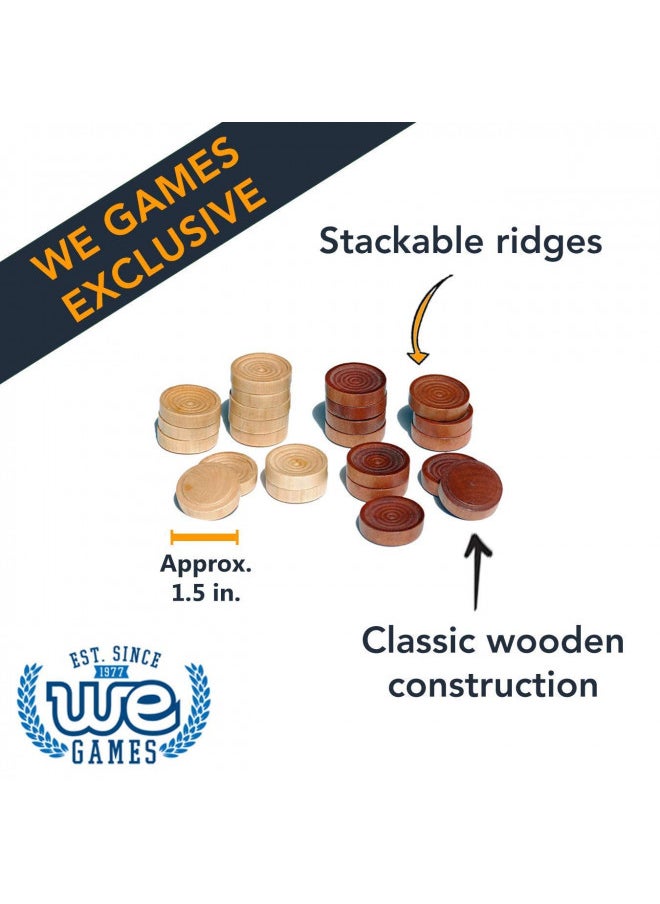 WE Games Checkers Pieces Only, Wooden Checker Board Game Pieces, 24 Brown and Natural Stackable Player Pieces with a Drawstring Storage Bag, 1.5 Inch Diameter Carved Versatile Game Pieces