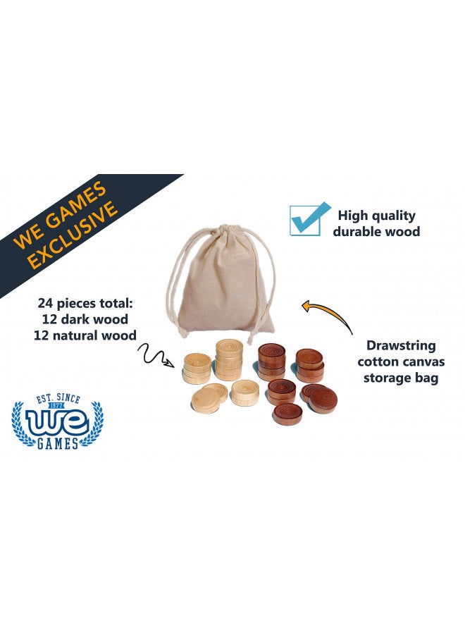 WE Games Checkers Pieces Only, Wooden Checker Board Game Pieces, 24 Brown and Natural Stackable Player Pieces with a Drawstring Storage Bag, 1.5 Inch Diameter Carved Versatile Game Pieces