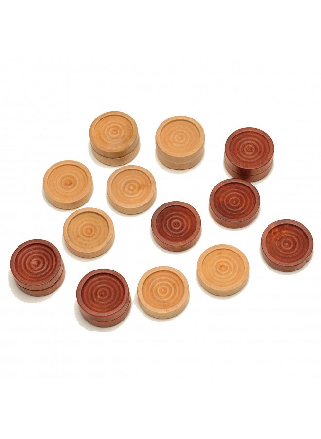 WE Games Checkers Pieces Only, Wooden Checker Board Game Pieces, 24 Brown and Natural Stackable Player Pieces with a Drawstring Storage Bag, 1.5 Inch Diameter Carved Versatile Game Pieces