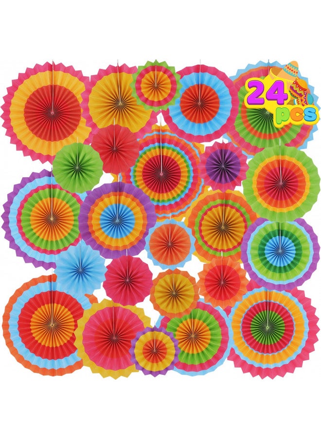 JOYIN 24 Colorful Hanging Paper Fan Round Wheel Disc for Fiesta Party Supplies Decoration, Luau Event Photo Props, Cinco De Mayo Mexican Festivals, Carnivals, Taco Tuesday Event.