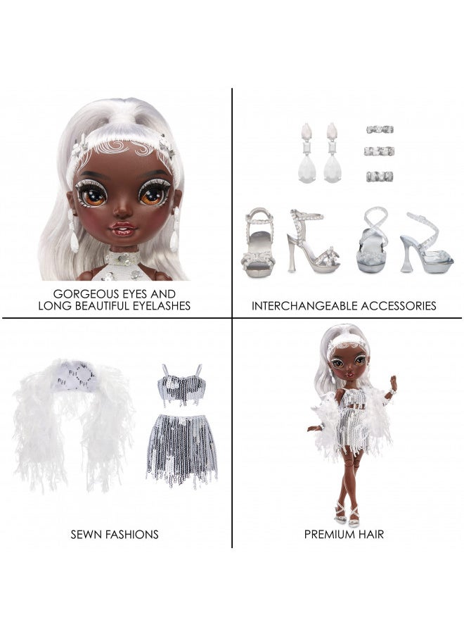 Rainbow High Rainbow Vision Rainbow Divas- Ayesha Sterling (Silver) Posable Fashion Doll with 2 Designer Outfits to Mix & Match + Vanity Playset, Great Toy Gift for Kids 6-12 Years Old & Collectors