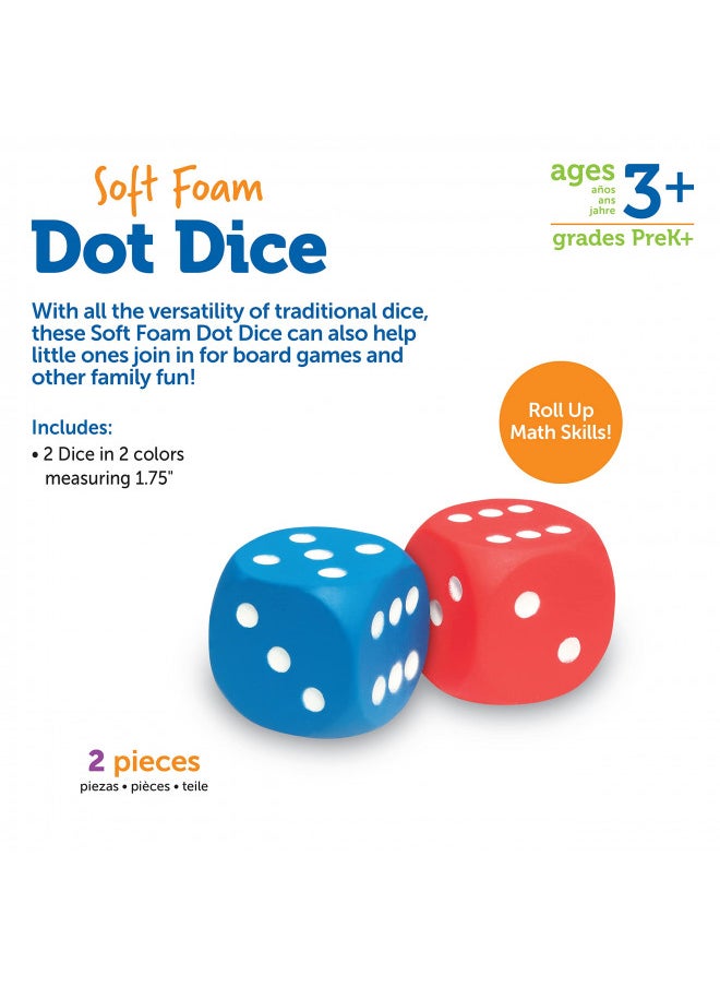 Learning Resources Foam Dice: Dot Dice, Red and Blue 6-Sided Foam Dice, Early Math Skills, Set of 2, Grades PreK+, Ages 3+