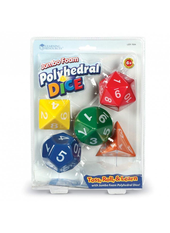 Learning Resources Jumbo Foam Polyhedral Dice, 5 Dice, 4, 8, 10, 20 Sides, Ages 5+ Multicolor, 3 W in