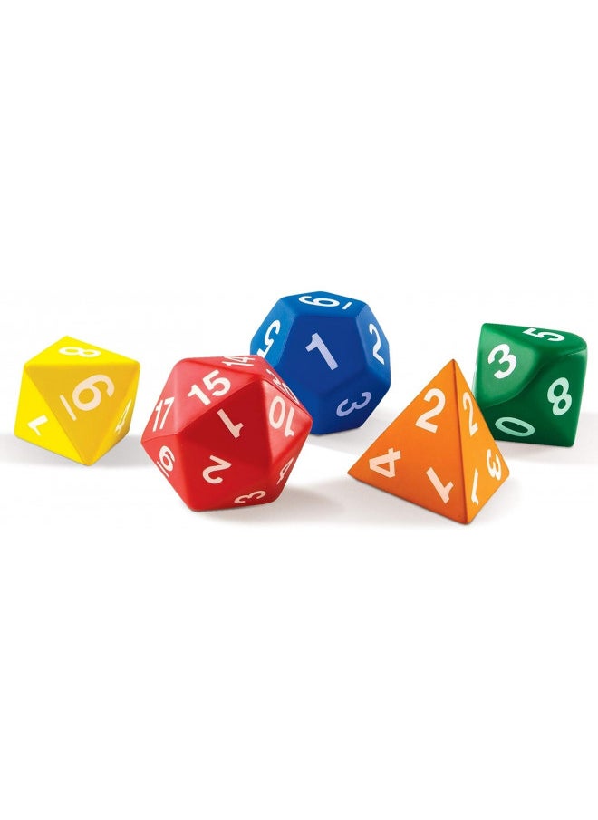 Learning Resources Jumbo Foam Polyhedral Dice, 5 Dice, 4, 8, 10, 20 Sides, Ages 5+ Multicolor, 3 W in