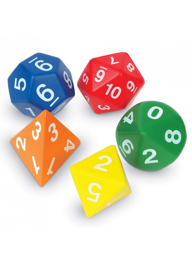 Learning Resources Jumbo Foam Polyhedral Dice, 5 Dice, 4, 8, 10, 20 Sides, Ages 5+ Multicolor, 3 W in