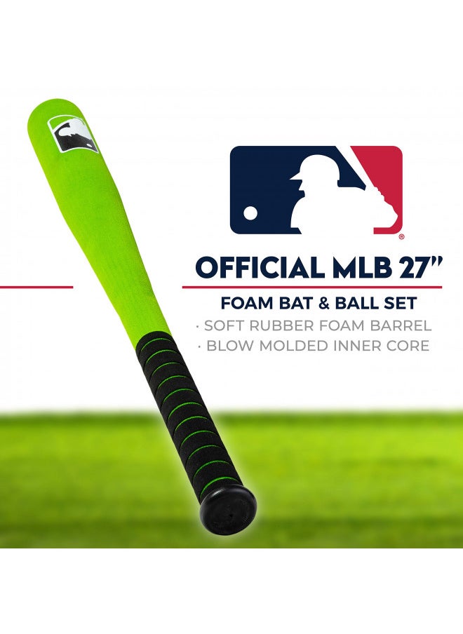 Franklin Sports MLB Kids Foam Baseball Bat + Ball Set - Toy Bat + Foam Ball Set for Kids + Toddlers - Standard Barrel - Green - 27