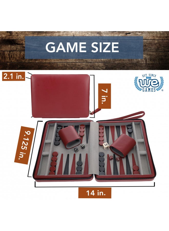WE Games Backgammon Set, Board Games for Adults - Travel Games - Magnetic with Burgundy Leatherette Backgammon Board and Carrying Strap - Travel Backgammon Sets for Adults