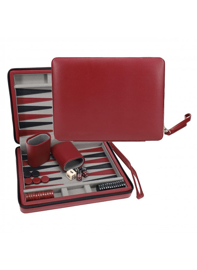 WE Games Backgammon Set, Board Games for Adults - Travel Games - Magnetic with Burgundy Leatherette Backgammon Board and Carrying Strap - Travel Backgammon Sets for Adults