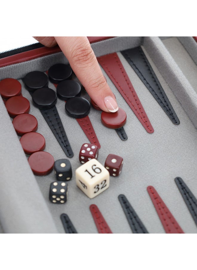WE Games Backgammon Set, Board Games for Adults - Travel Games - Magnetic with Burgundy Leatherette Backgammon Board and Carrying Strap - Travel Backgammon Sets for Adults
