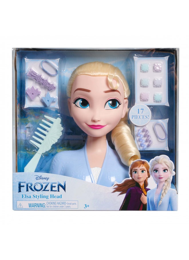 Disney Frozen 2 Elsa Styling Head, 14-Pieces Include Wear and Share Accessories, Blonde, Hair Styling for Kids, by Just Play