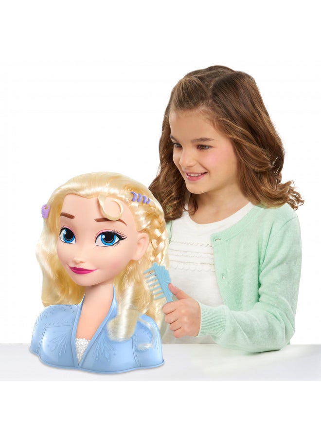 Disney Frozen 2 Elsa Styling Head, 14-Pieces Include Wear and Share Accessories, Blonde, Hair Styling for Kids, by Just Play