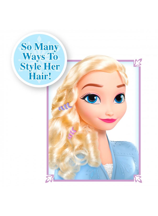 Disney Frozen 2 Elsa Styling Head, 14-Pieces Include Wear and Share Accessories, Blonde, Hair Styling for Kids, by Just Play