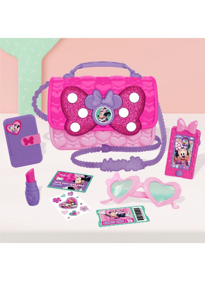 Disney Junior Minnie Mouse Bowfabulous Bag Set, 9-pieces, Dress Up and Pretend Play, Officially Licensed Kids Toys for Ages 3 Up by Just Play