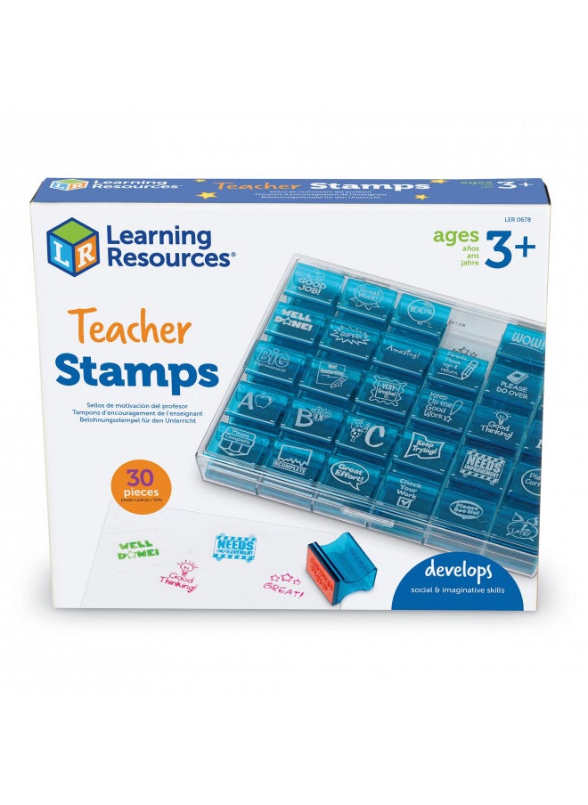 Learning Resources Jumbo Illustrated Teacher Stamps, Set of 30, Ages 3+, Messages Stamps for Homework School Classroom, Back to School Supplies,Teacher Supplies