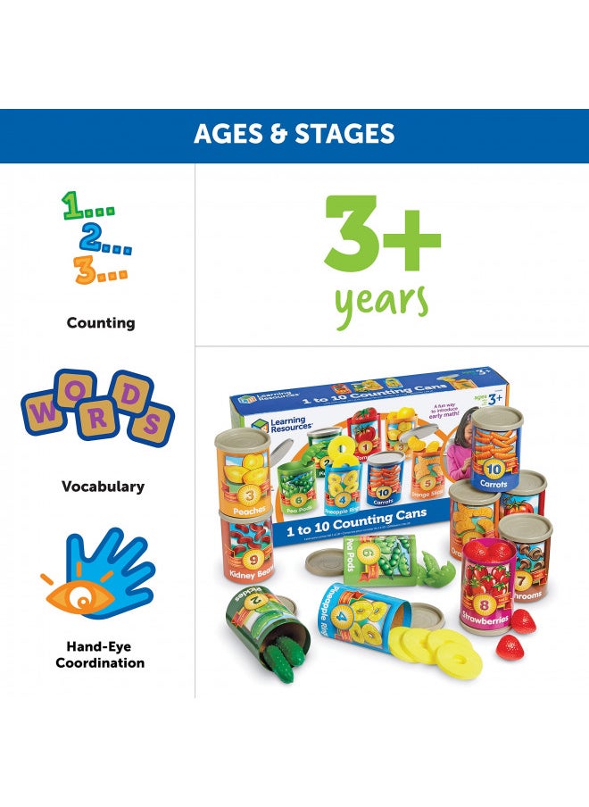 Learning Resources One To Ten Counting Cans - 65 Pieces, Ages 3+ Toddler Learning Toys, Preschool Pretend Play Toys, Supermarket Toys