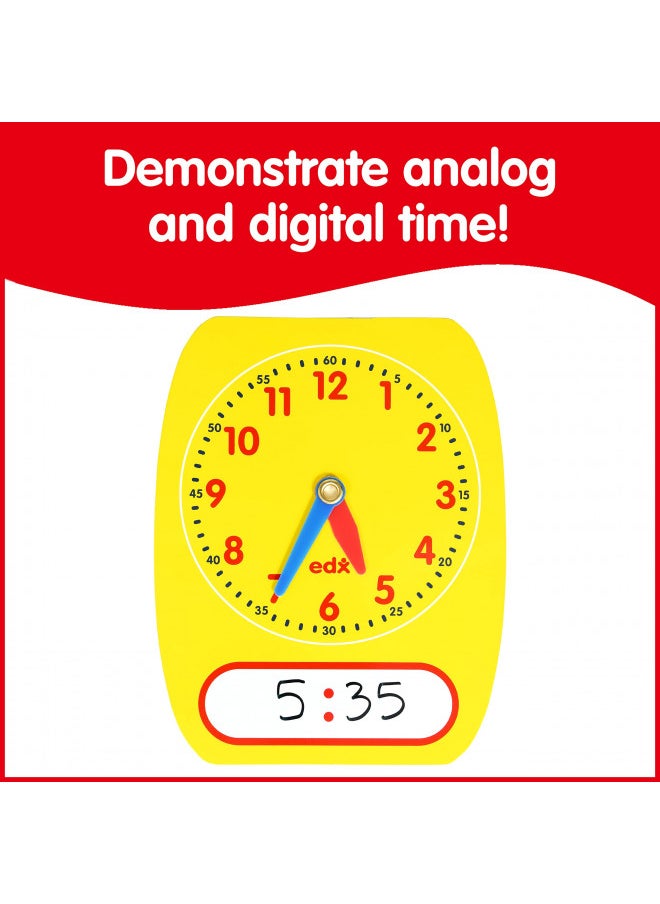 edxeducation Write-On Wipe-Off Clock Dials - Set of 5 - Clock for Kids Learning to Tell Time - Analog Clock with Movable Hands