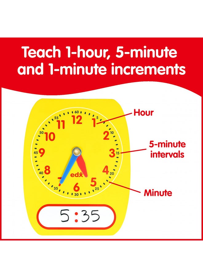 edxeducation Write-On Wipe-Off Clock Dials - Set of 5 - Clock for Kids Learning to Tell Time - Analog Clock with Movable Hands