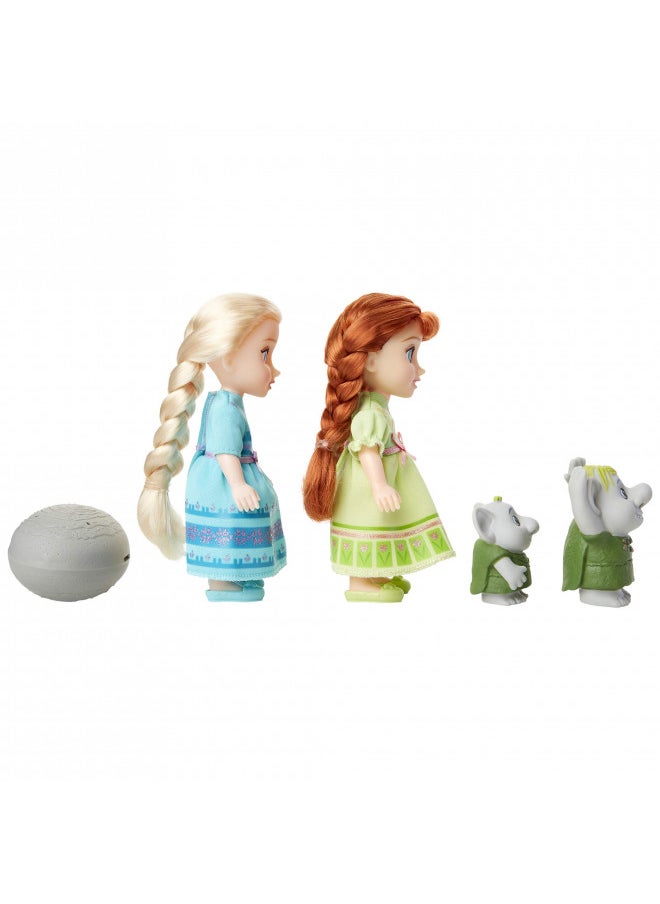 Disney Frozen Petite Anna & Elsa Dolls with Surprise Trolls Gift Set, Each Doll is Approximately 6 inches Tall - Includes 2 Troll Friends! Perfect for Any Frozen Fan!