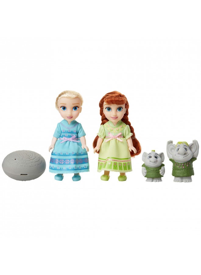 Disney Frozen Petite Anna & Elsa Dolls with Surprise Trolls Gift Set, Each Doll is Approximately 6 inches Tall - Includes 2 Troll Friends! Perfect for Any Frozen Fan!