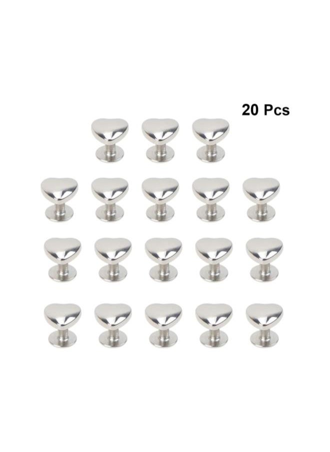 Metal Heart Shape Decoration Stud Rivets for Belt Clothes Purse Handbag Leather Craft DIY Embellishments Accessories 20pcs (Silver)