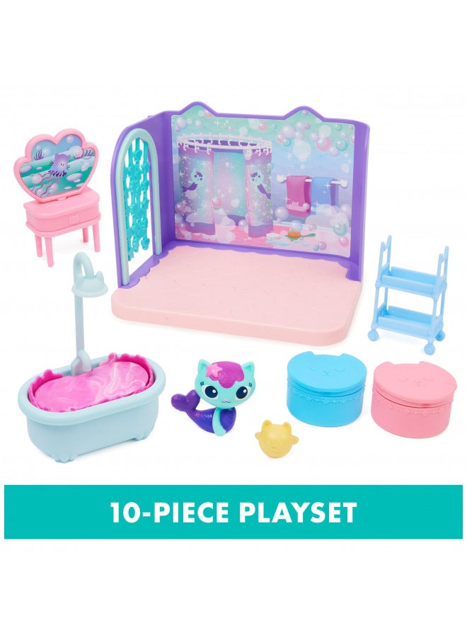 Gabby's Dollhouse, Primp and Pamper Bathroom with Mercat Figure, 3 Accessories, 3 Furniture and 2 Deliveries, Kids Toys for Ages 3 and up