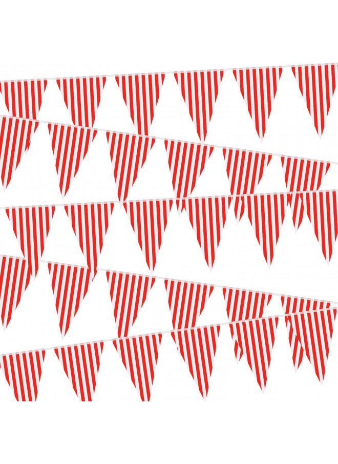 5 Packs Carnival Circus Party Decorations Supplies, Circus Carnival Bunting Banner, Red and White Pennant Banner Triangle Bunting Flag for Carnival Birthday Party, 7.4 x 10.8 Inch