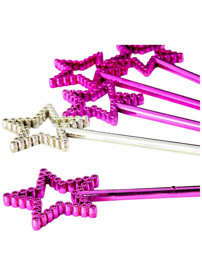 Silver & Pink Mini Plastic Star Wands (24cm) 8 Count - Perfect for Magical Celebrations