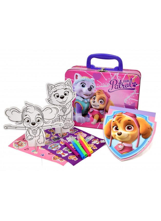 Paw Patrol Coloring and Activity Tin Box, Includes Markers, Stickers, Mess Free Crafts Color Kit in Tin Box, for Toddlers, Boys and Kids