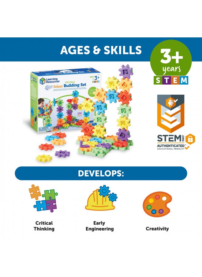 Learning Resources Gears! Gears! Gears! 100-Piece Deluxe Building Set, STEM Construction Toy Set, 100 Pieces, Ages 3+